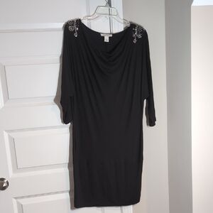 White House Black Market Black Dress with Embellished Shoulders